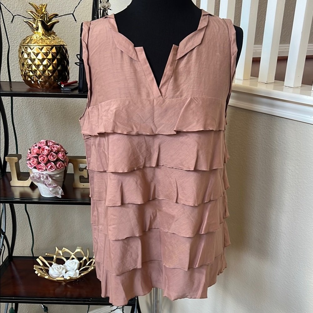 Women's brownish, Pink Sleeveless Ruffle Top